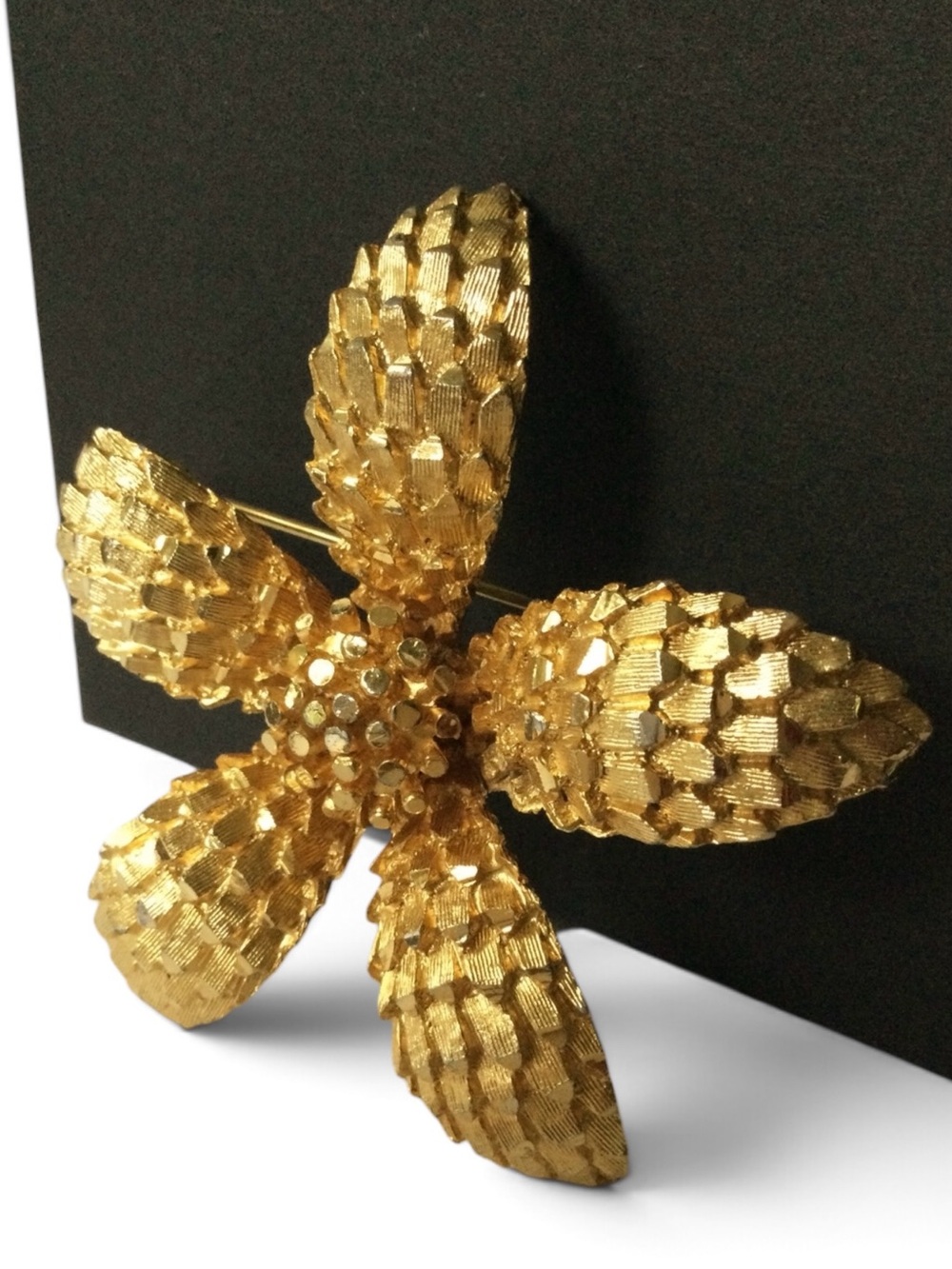 Vintage BSK Gold-Tone Dimensional Textured Floral Brooch